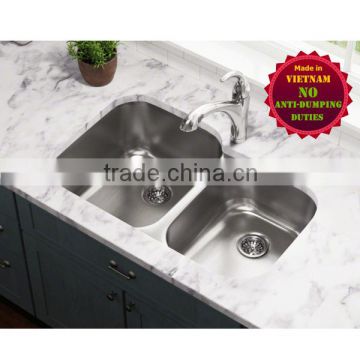 Commercial double drainer stainless steel kitchen sink with undercoating