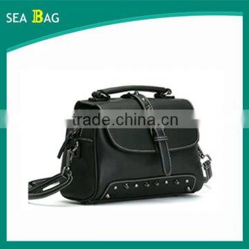 2016 Fashion Rivet Black Leather Satchel Tote Bag With Two Style Straps In Chinese photo-2