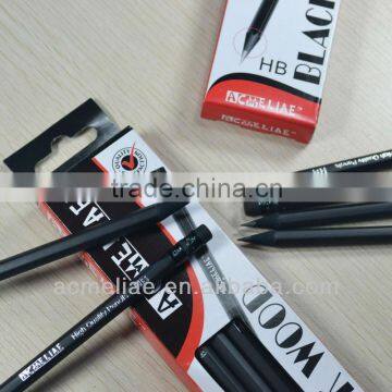 Standard size hexagonal shape black wood pencil sharpened with eraser