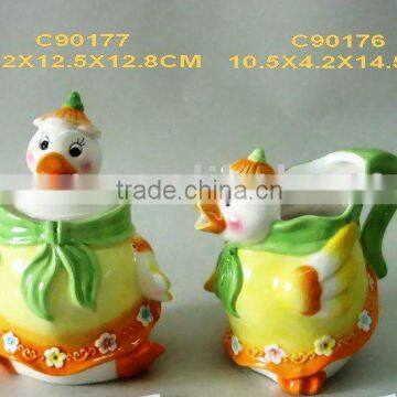 ceramic sugar pot and milk pot with duck design