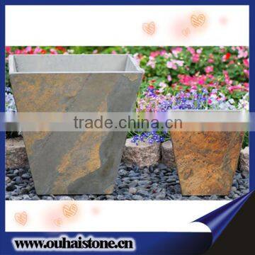 Handmade high-end dark yellow rusty slate stone pots for planting