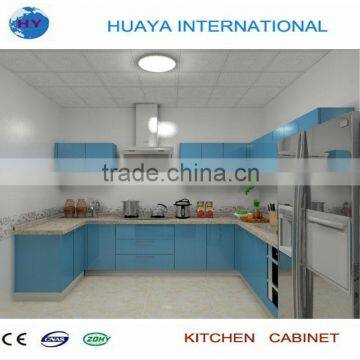 3.5*3.5m light blue lacquer high gloss finish kitchen cabinet