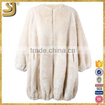 OEM factory price women white vintage style coat, midi loose fur coat