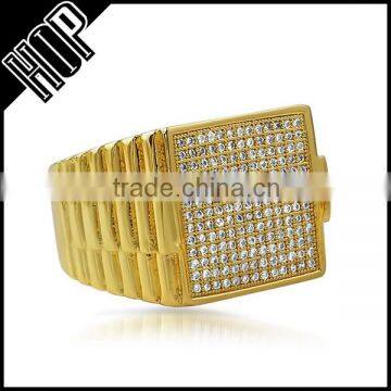 Hip Hop Iced Out Crystal Gold Mens Ring