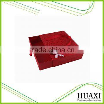 Red Paper Drawer Box Wedding Gift Box with Ribbon Handle