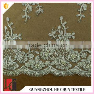 HC-6108-1 Hechun Clear Sequin Bead White Embroidery Net Bridal Lace Fabric photo-4