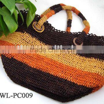 WL-PC009 100% Paper Straw Colorful Striped Beach Tote Bag