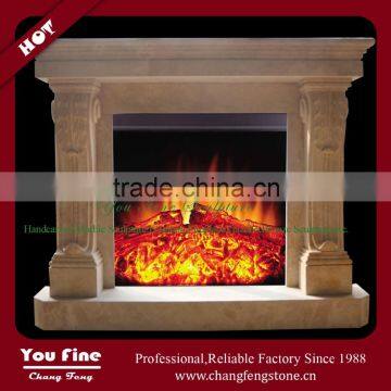 Yellow Marble Freestanding Modern Fireplace