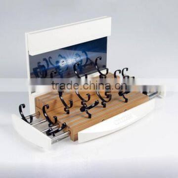 Luxury Watch LCD Display Stand Metal Side Wings Wood Color Display