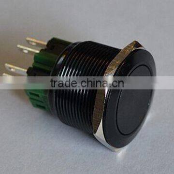 Flat Round Momentary Vandalproof Push Button Switch 25mm With Black Aluminum Body