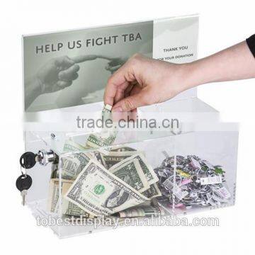 High polish charity fund raising white wholesale acrylic donation box/acrylic suggestion box/plastic ballot box with lock