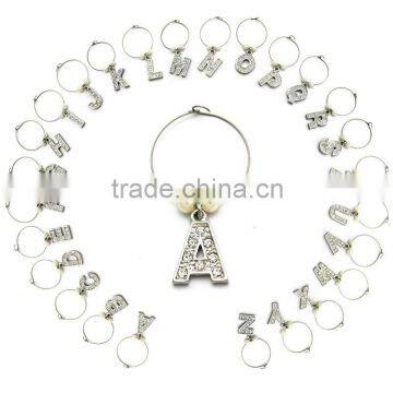 wholesale letter wine glass charms, various designs,passed SGS factory audit and ISO 9001 certification