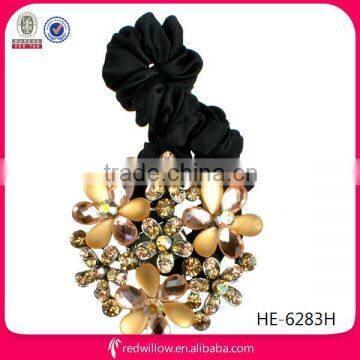 Hot sale elegant diamante colored flower fabric elatic har bands