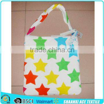 100% Cotton star printing towel fabric handbag factory made lady beach handbag