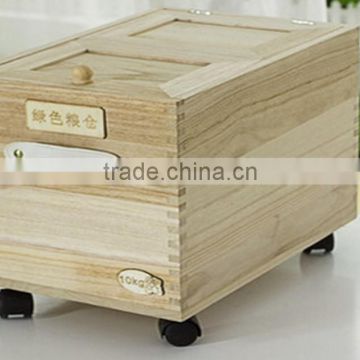 High quality light heavy toast color wood rice box with wheels