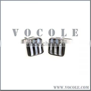 Black and White Stripes Silver Square Cufflink