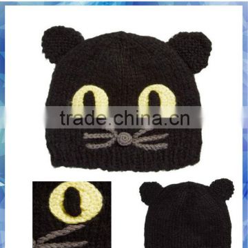 100% acrylic women black knit cat hat/knit animal cat hat/cat hat