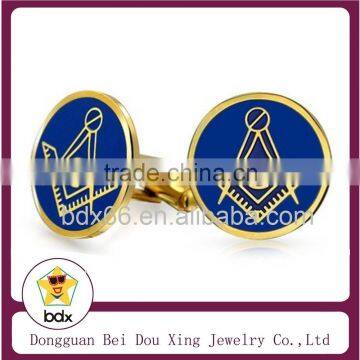 Fashion Christians Freemasonry Jewelry Gold Stainless Steel Blue Enamel Masonic Cufflinks for Men Shirt Wholesale In