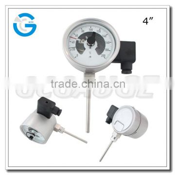 High quality 4 inch stainless steel bottom connection bimetal thermometer with electric contact