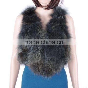 Women Fashion Stylish Raccoon Fur Gilet Raccoon Patch Fur Waistcoat KZ150117 photo-2