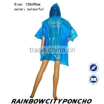 promotinal PE poncho rain cape raincoat with logo print two place two position logo print