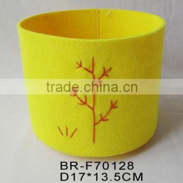 Felt round paper wast basket with embroidery tree