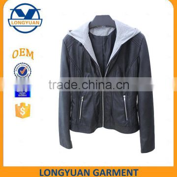 New Style Black fashion hooded pu jacket for woman