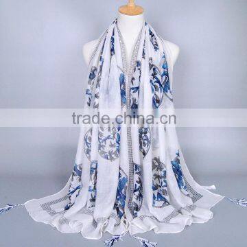 Factory price Chinese style white color shawl with tassel