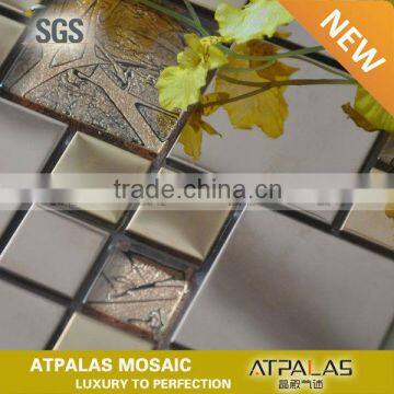 glass mix metal tile subway wall mosaic