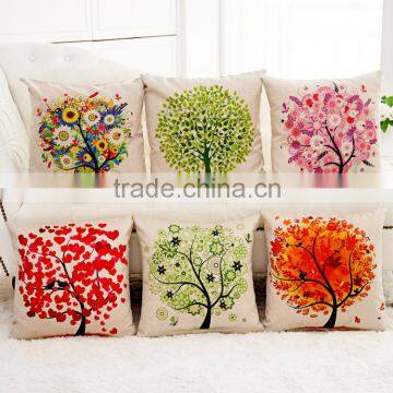 Fresh Style Life Tree Print Linen Cotton Cushion Cover Sofa Car Pillow without core