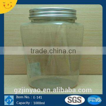 1000ml 32oz Square spice, cookie, candy Plastic Storage Jars container food grade with lids wholesale