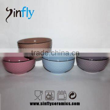 Stoneware Color Glazed Bowl With Emboss Figure