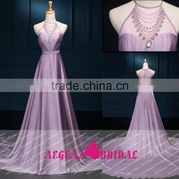 K879 Halter Satin Chiffion Purple Elegant Evening Dress with stones vestidos para festa