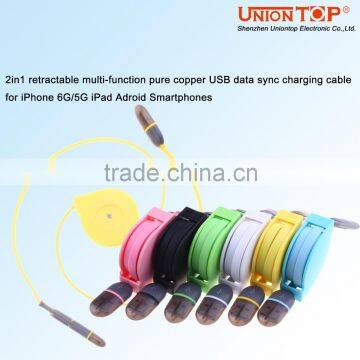 wholesale 2 in 1 colorful long length fast charging led micro usb data charger cable