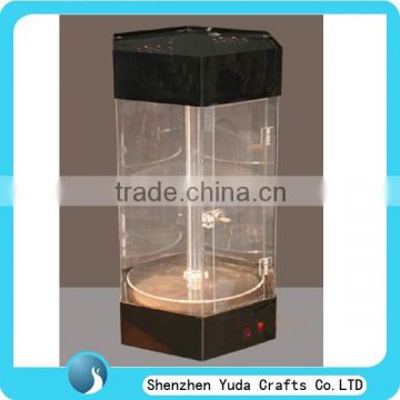 locking plastic plexi shelf display, pop style transparent display cabinet lighting display case