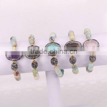 Pave Crystal Assorted Natural Stone Connector Druzy Bracelets, Natural Amazon Stone Beaded Jewelry Bracelets