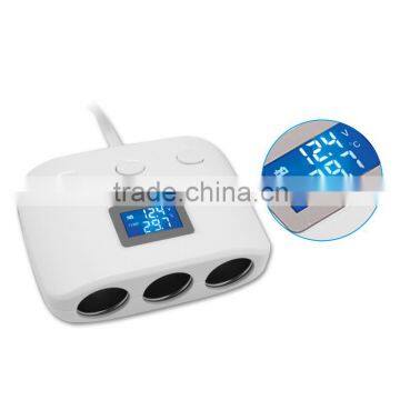 120W tripe socket car lighter with Dual USB ports, voltmeter