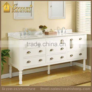 Modern White Bathroom Vanity Double Sinks with Carrara Marble Top