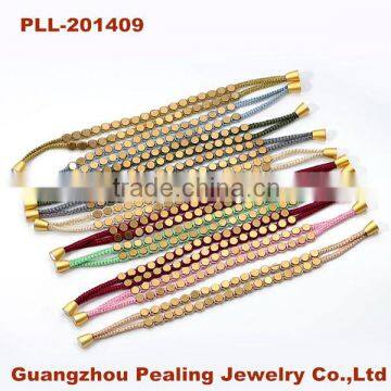 (PLL-201409)Alibaba Cotton Rope Wrap Copper Beads Promotion Bracelet Gold Plated