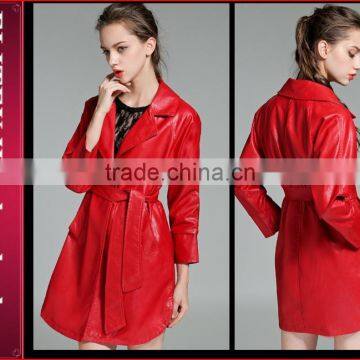 2015 Red high quality PU Fashion Hot Woman Winter Overcoat