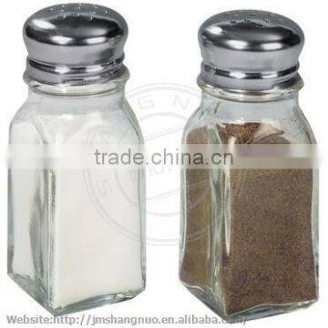 clean glass salt pepper shaker set for dinner