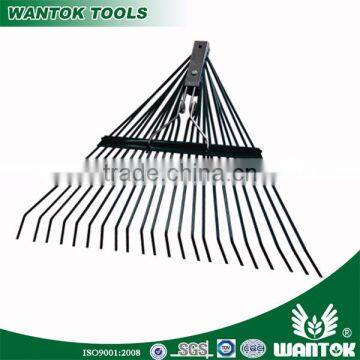 22T continous tines garden metal lawn leaf rake with chrome plated spring coil