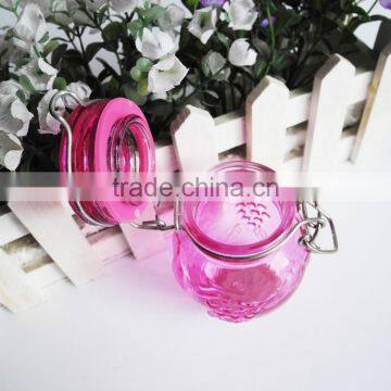 Embossed Glass Condiment Container Kitchen Storage Jars With Metal Clip photo-3