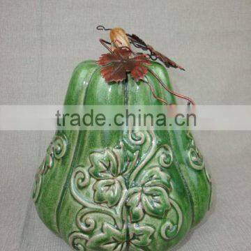 Porcelain pumpkin green color glazed handpainted