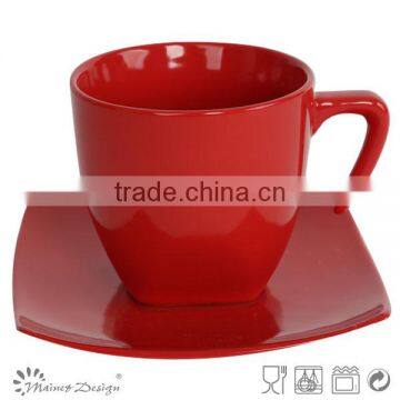 Stoneware Color Glaze Square Shape Cup and Saucer photo-3