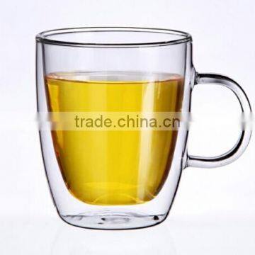 High Quality 350ml clear borosilicate glass tea cup with handle