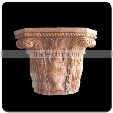 Roman Stone Carving Figure Pillar Red Marble Column Capital
