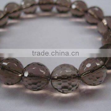 7" 12mm round faced natural smoky quartz/brown quartz bracelet