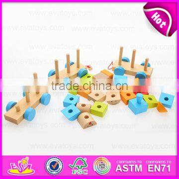 2015 Pull Shape Blocks Train Toy, Образовательный деревянный поезд-тяжёлая лошадь из кубиков, Новый дизайн деревянных кубиков-игрушки - маленький поезд-тяжёлая лошадь W05C020 photo-5