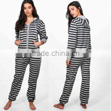 cheap adult onesie Stripe Zip Front Hooded Kangaroo Pockets Onesie Knitting pattern for adults